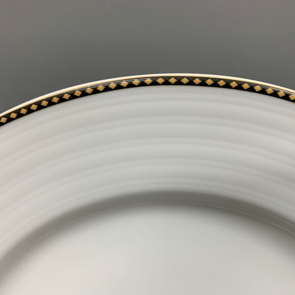 Euro Vertex Patra Dinner Plate Thailand White with Black Yellow Diamonds Trim - Picture 2 of 5